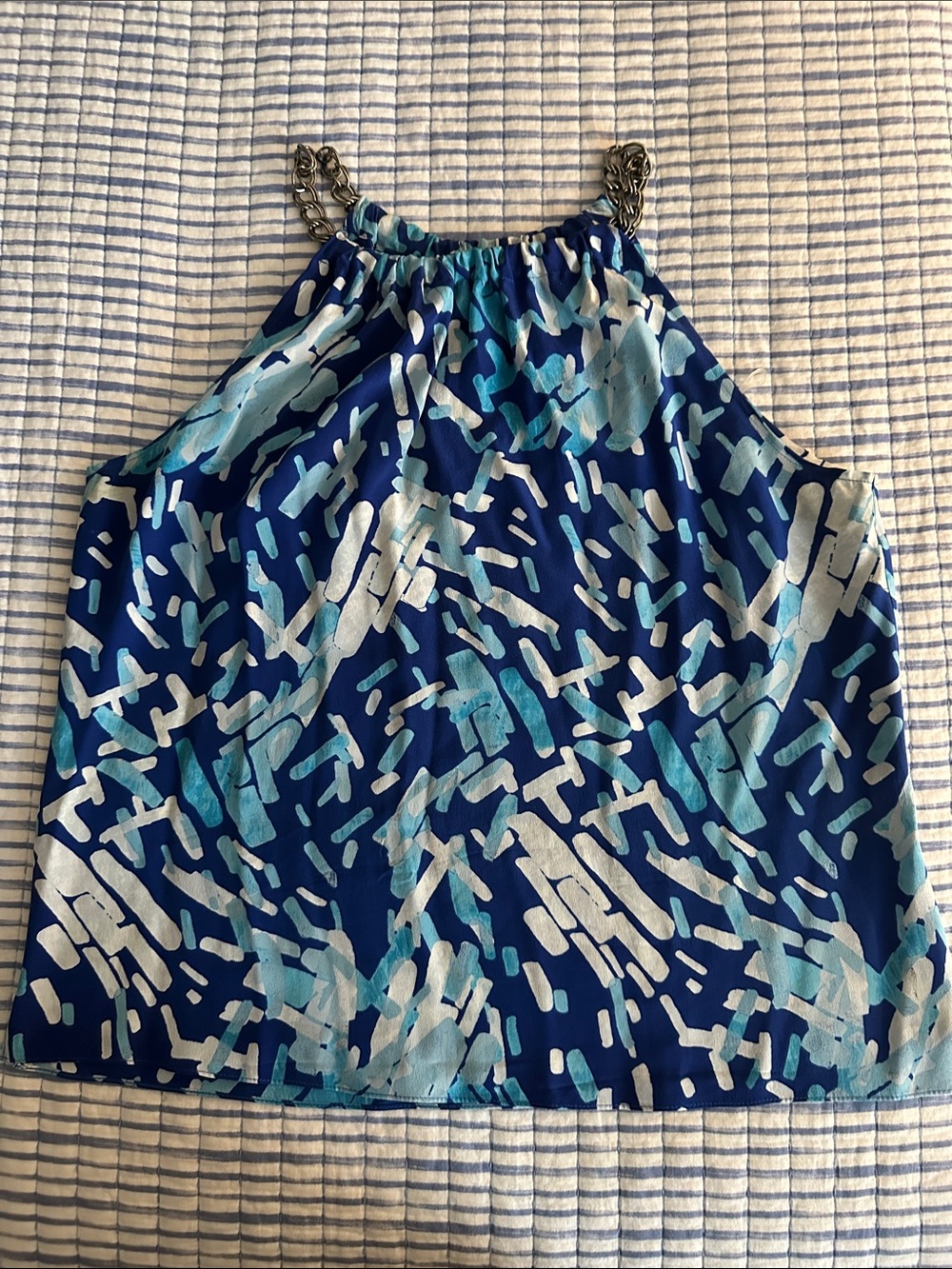 Kenneth Cole Reaction 100% Silk Blue Abstract Print Halter Tank Top Size 8